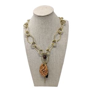 Chico's Long Gold Tone Chain Link Pendant Necklace